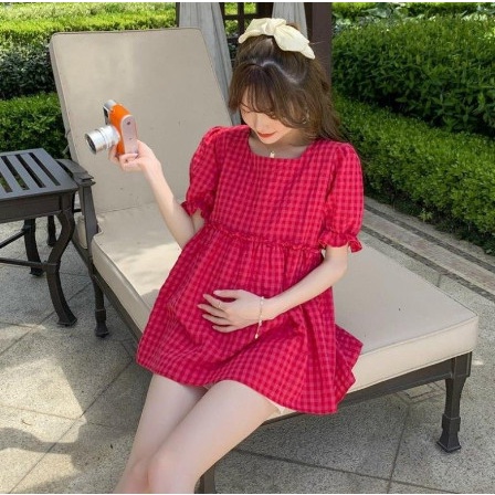 Bộ Đồ bầu babydoll kẻ hồng trẻ trung năng động