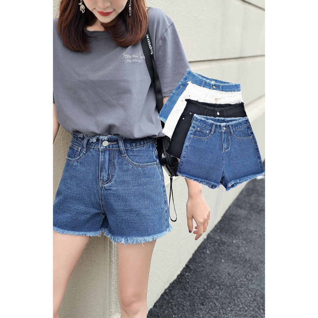 Quần jean lưng cao hè 2019, ống rộng kiểu Nhật, cạp chun cỡ lớn, short nữ thời trang mới giá sỉ