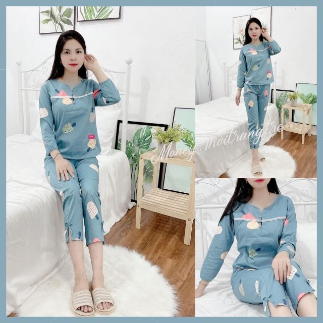 Đồ Bộ Mặc Nhà Nữ Thun Cotton 35% Dài Tay, Bộ Đồ Ngủ Mặc Sau Sinh Ở Nhà Vải Kate Hàn Quốc Thoáng Mát, Mềm Mịn Nhiều Size