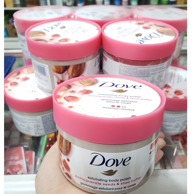 Tẩy tế bào chết Dove Exfoliating Body Polish Scrub 298g - HẠT MỠ VÀ HẠT LỰU