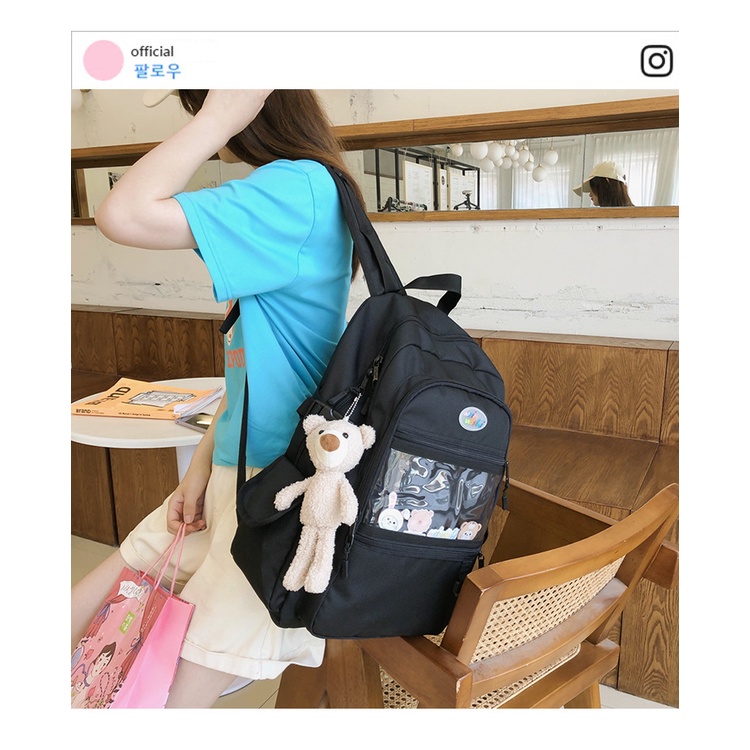 Balo nữ đi học thời trang unisex mặt trước kèm nhựa trong suốt dễ thương giá rẻ 2115