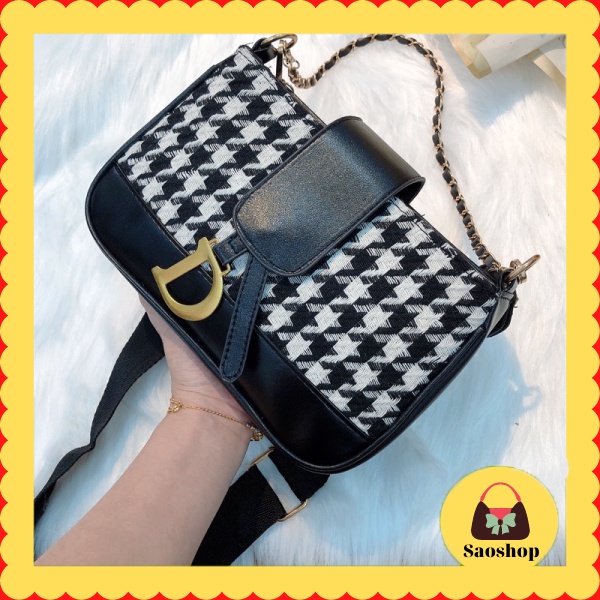 Túi xách kẹp nách đeo chéo chữ D chất liệu da pha thổ cẩm thời trang hót 2022