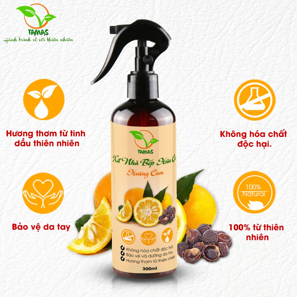 Nước lau bếp hữu cơ - Xịt bếp đa năng TAMAS chai 300ml - Làm sạch bề mặt, khử mùi, khử khuẩn dụng cụ, bếp từ, bếp ga...