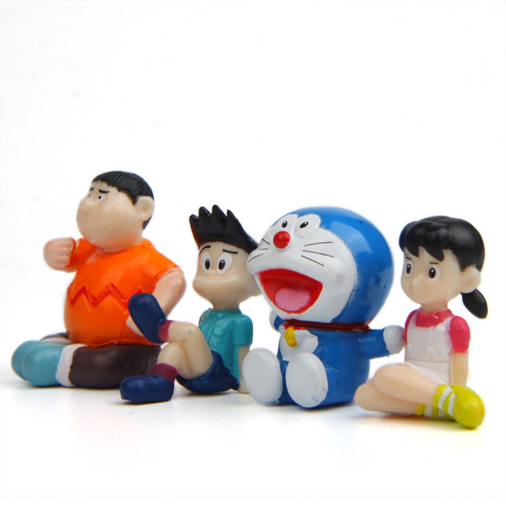Set 4 mô hình PVC thiết kế kiểu nhân vật hoạt hình Doraemon dùng để trang trí