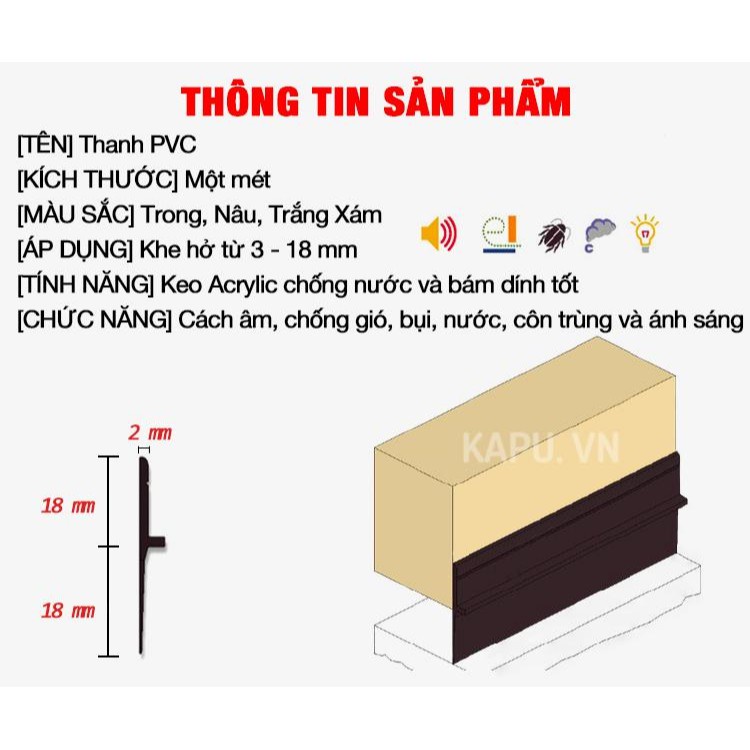 Gioăng dán chặn cửa PVC dài 1 mét, dán chân cửa chống bụi chống côn trùng, dán chặn cửa chống nước