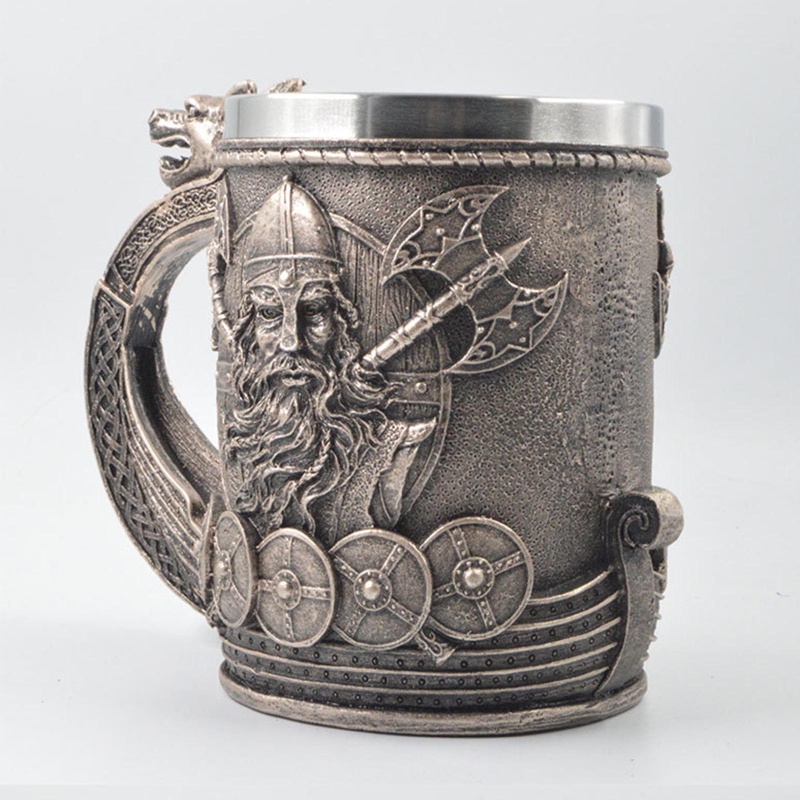 Cốc Uống Bia Bằng Thép Không Gỉ Phong Cách Vikings Retro
