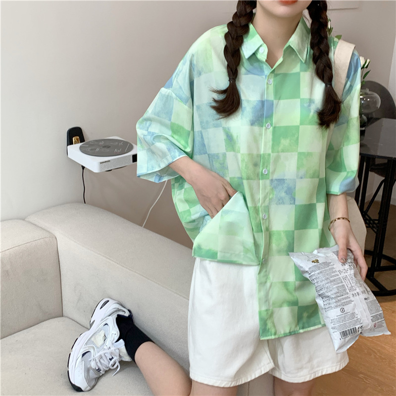 NRVP Áo Sơ Mi Nữ Tay Ngắn Dáng Rộng Kiểu Hàn Quốc Thời Trang Mùa Thu 2021