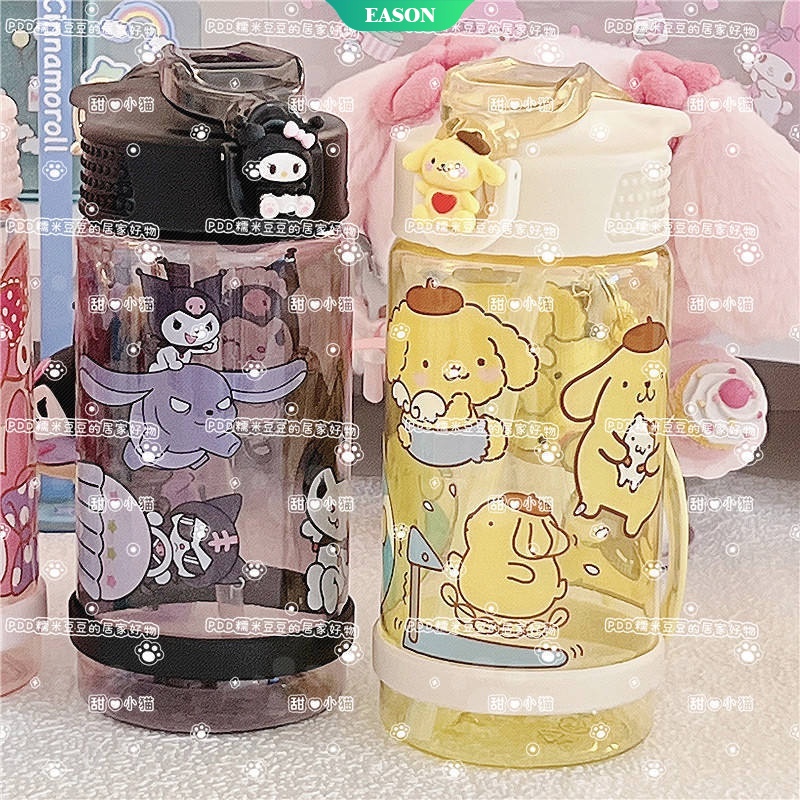 Bình Nước Thủy Tinh Họa Tiết Sanrio Kuromi Hello Kitty Cinnamoroll 2022 Nhỏ Gọn Kèm Ống Hút Và Nhãn Dán Dễ Thương