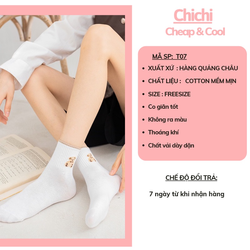 Tất vớ nữ cổ cao hình gấu cute dễ thương cotton dày đẹp phong cách Hàn Quốc Chichi T07
