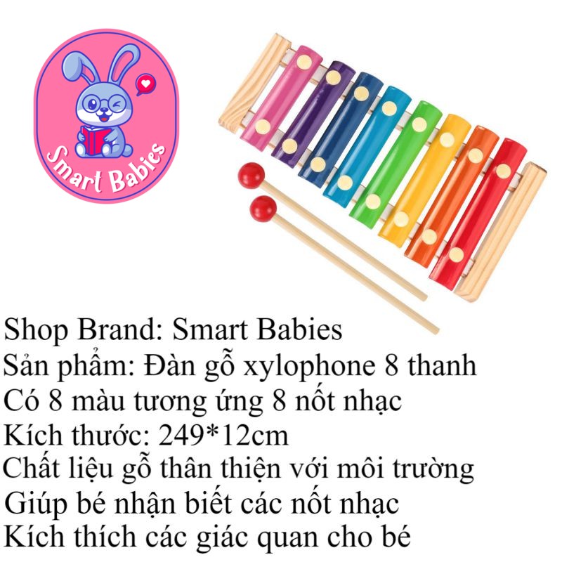 Đàn gỗ xylophone 8 thanh cho bé giúp kích thích bé phát triển cảm quan, cảm thụ âm nhạc