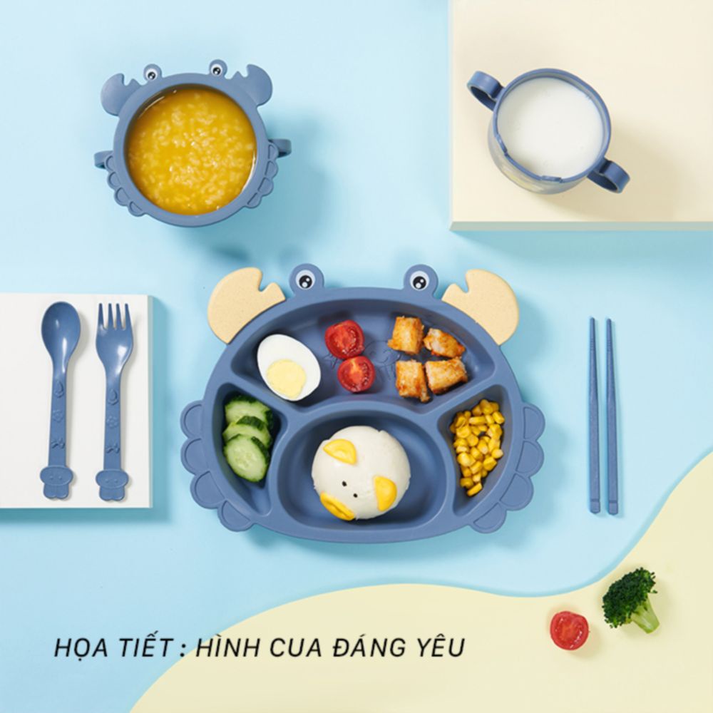 Bộ khay ăn dặm lúa mạch cho bé hình Gấu dễ thương, giúp cho bé thích thú hơn trong việc ăn uống (bộ chén ăn dặm cho bé)
