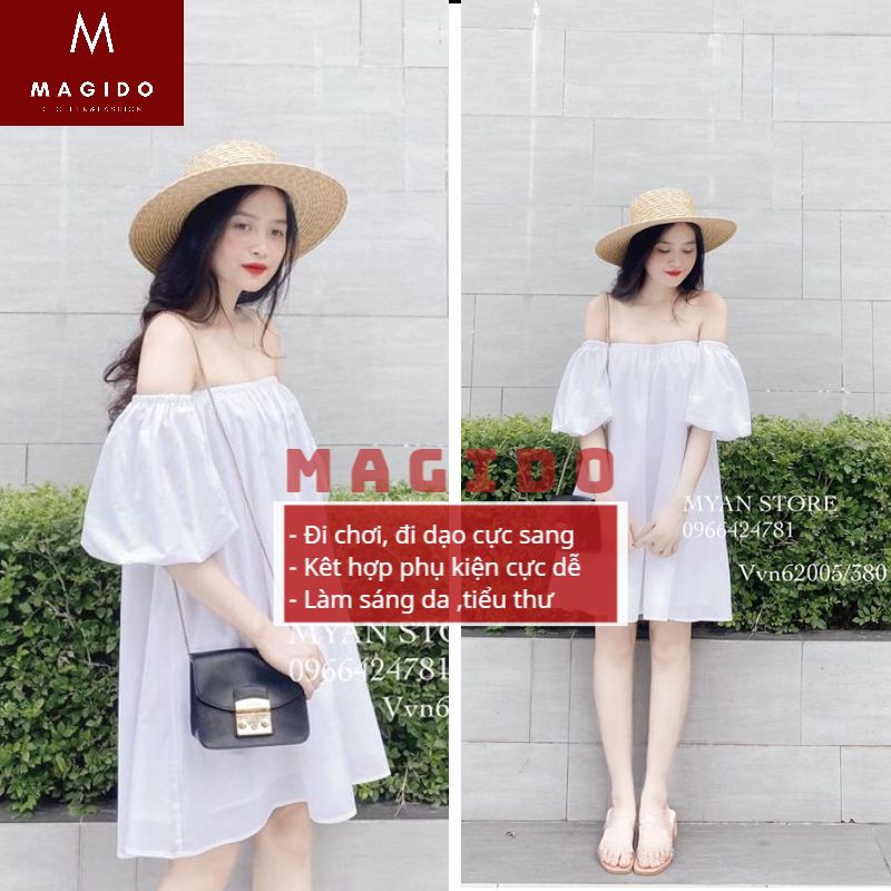 (QUÀ TẶNG LÀ SỮA TẮM) váy trễ vai 💚đầm nữ babydoll dáng xuông cực xinh, phong cách tiểu thư vintage,hót 2021 MAGIDO