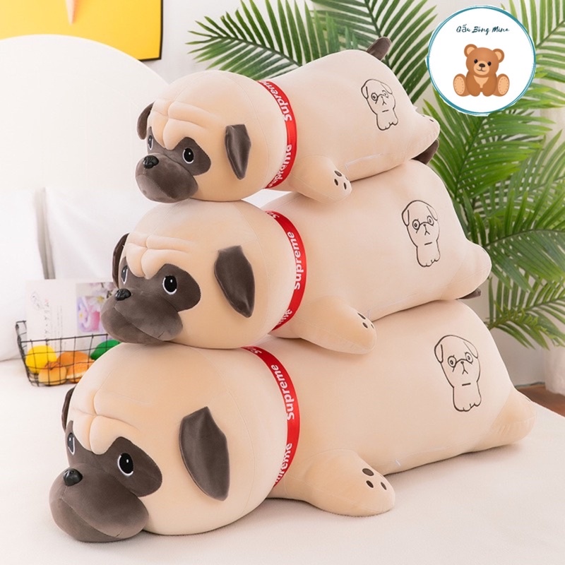 Gấu Bông Chó Pug Nằm Mềm Mịn - Gối Ôm Chó - Gấu Bông Mina