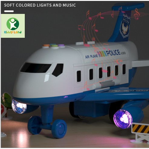 Máy bay đồ chơi có đèn nhạc chứa đường trượt ô tô