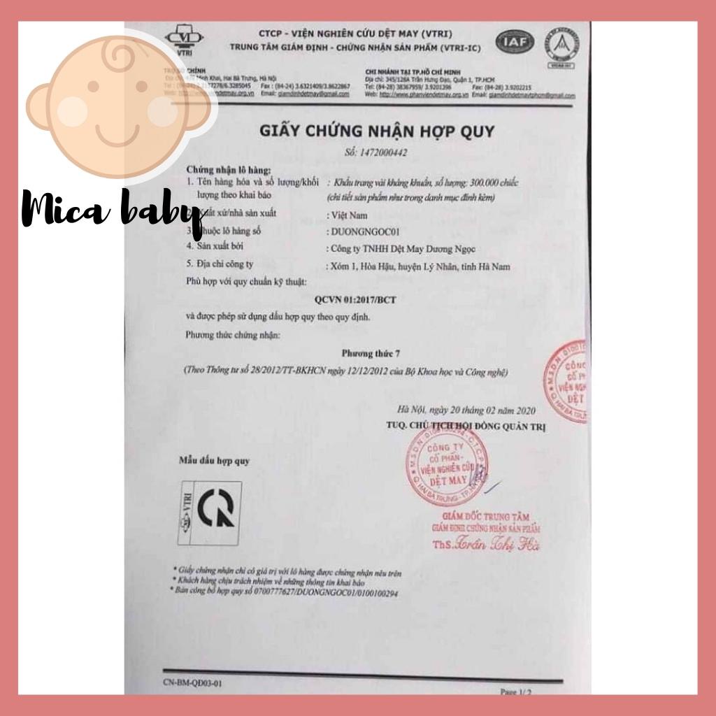 Khẩu trang kháng khuẩn chất cotton dệt kim cao cấp Mica baby