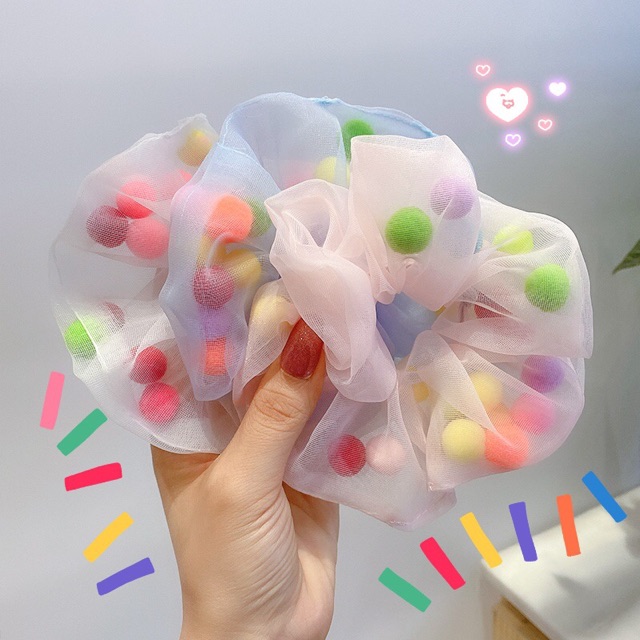 Scrunchies dây buộc tóc pom pom kẹo ngọt 14 màu - tiemcuaan