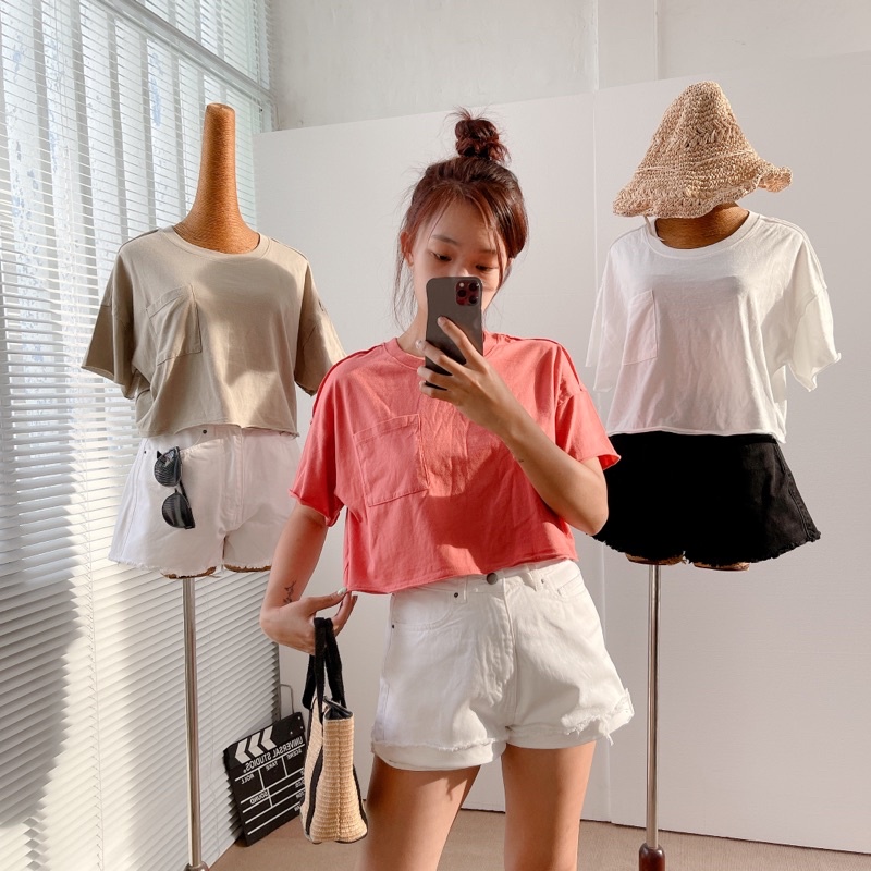 Áo croptop cổ tròn dáng suông nhiều màu MIEU - JM03