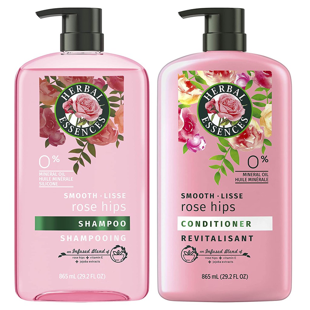 Bộ dầu gội & xả Herbal Essences Shampoo and Conditioner, Vitamin E, Rose Hips and Jojoba Extract, Smooth Collection 865m