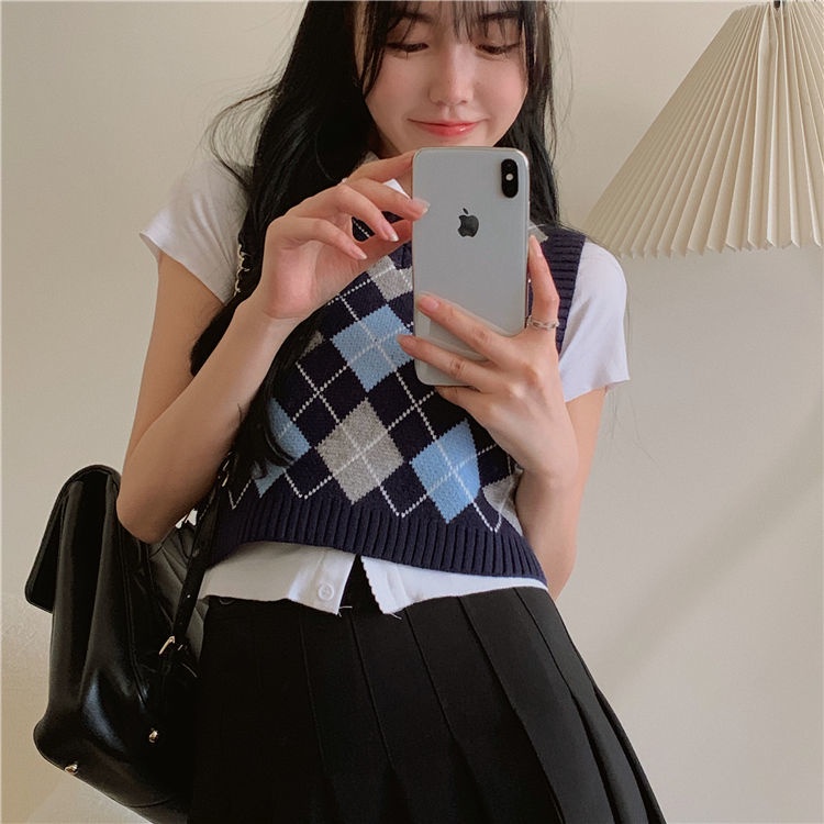 【Yuki】Áo gile kẻ caro màu xanh siêu xinhh | BigBuy360 - bigbuy360.vn