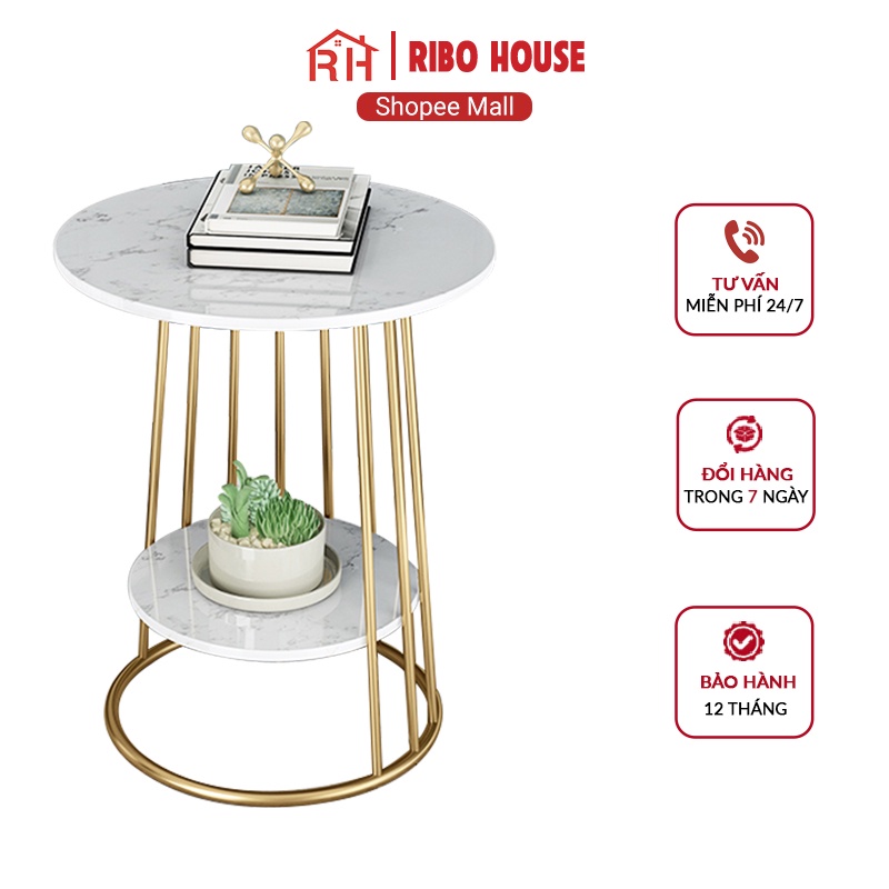 Bàn trà sofa RIBO HOUSE mặt đá khung sắt sơn tĩnh điện mẫu 3 bàn decor nội thất phòng khách cafe ban công RIBO50