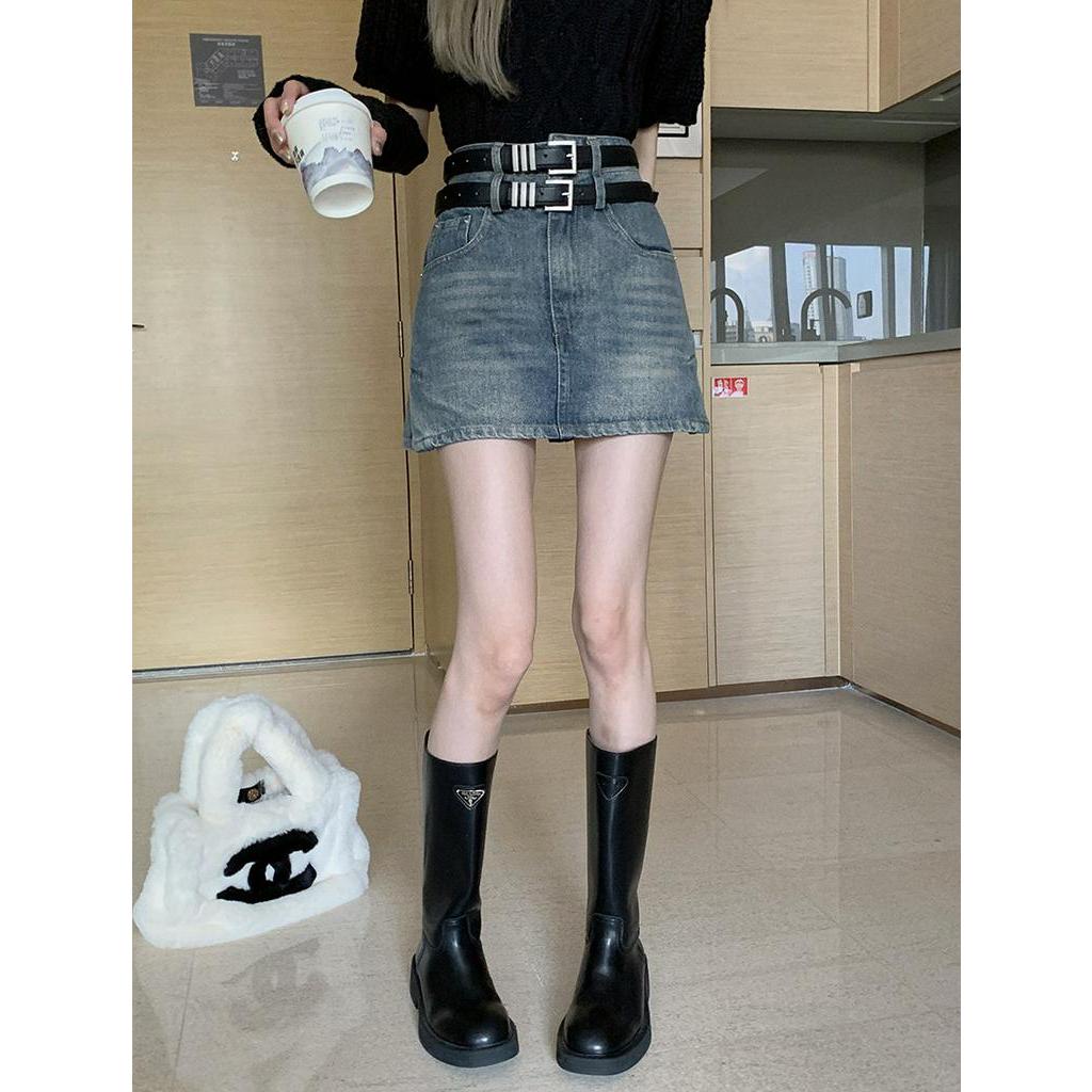 60944 Miễn Phí 2 Thắt Lưng Váy Denim Cạp Cao Hakama