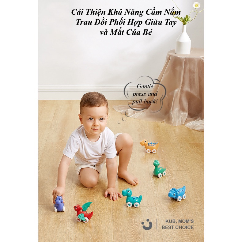 Bộ 6 xe Pull-Back Khủng Long Dễ Thương, xe quán tính nhiều màu sắc – KUB