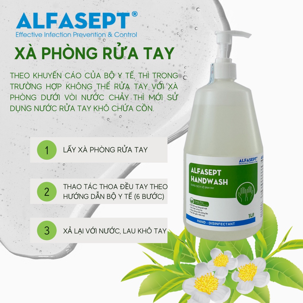 Xà Phòng Rửa Tay ALFASEPT Handwash Chiết Xuất Lá Trà Xanh Thân Thiện Với Da, Giúp Sát Khuẩn Nhanh Chóng, Hiệu Quả Lọ 1L