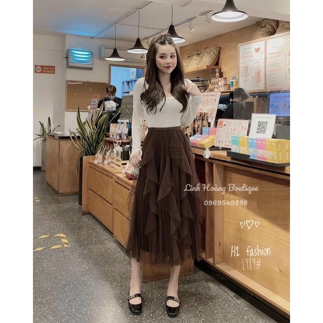 CHÂN VÁY LƯỚI TUA RUA DÁNG MIDI QUẢNG CHÂU MS17762