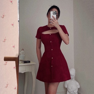 Váy ngắn xoè khoét ngực tinh tế NGOCCLOTHING nữ Đầm chữ a phong cách dễ thương, quyến rũ cho tiệc tối