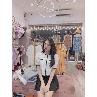 Áo sơ mi xốp tiểu thư viền đen