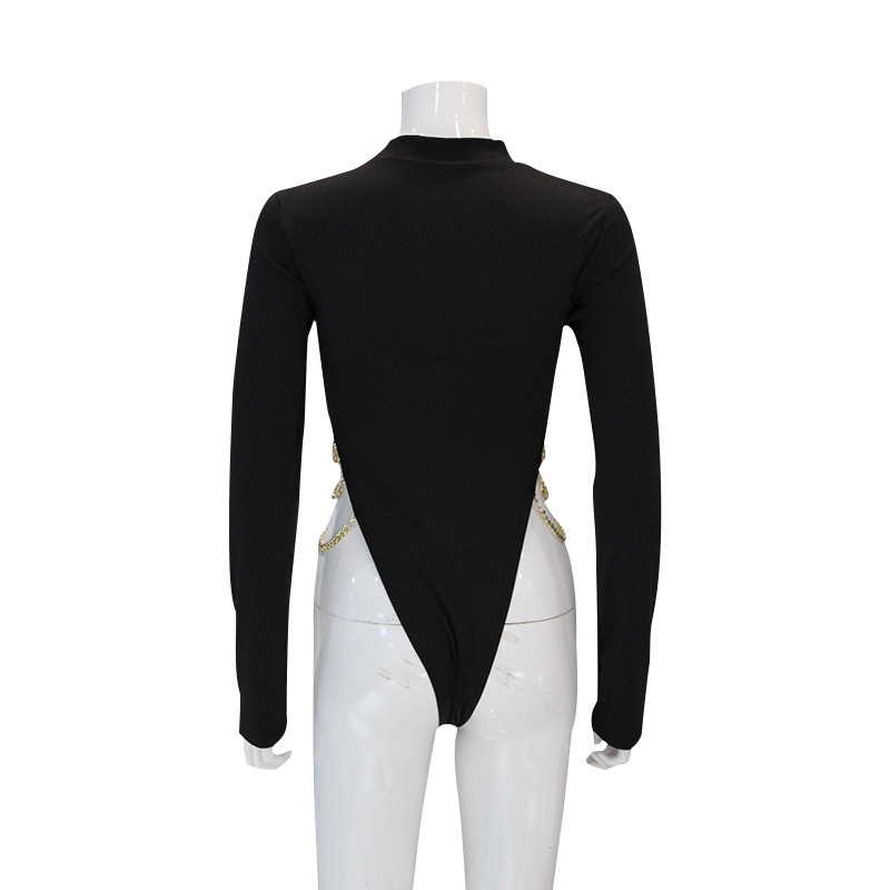 [Có Sẵn HOTTREND] Áo Bodysuit Đen Body dài tay phối xích 2 bên hông gợi cảm quyến rũ cá tính Hàn Quốc Nữ có khóa gài | BigBuy360 - bigbuy360.vn