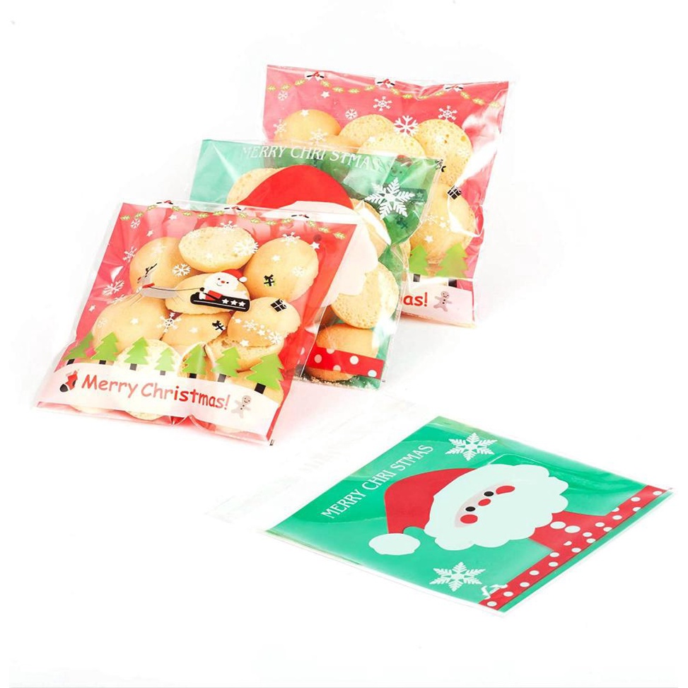 Set 100 Túi Đựng Bánh Kẹo / Snack Tự Dính Trang Trí Nhà Dịp Giáng Sinh