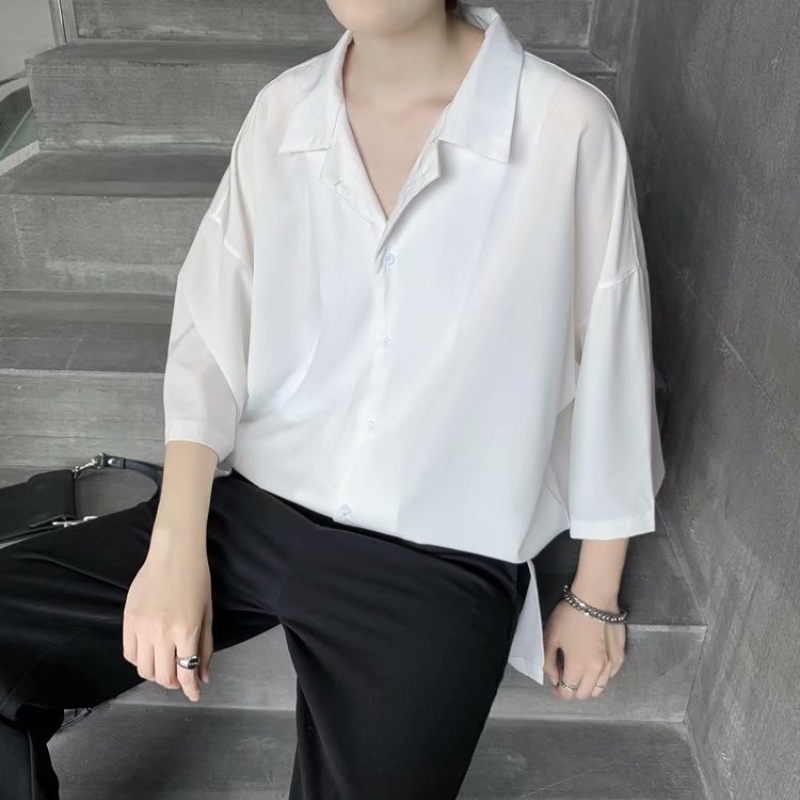 Áo Sơ Mi Lụa Tay Ngắn Dạng Vest Rộng Chống Nhăn Cho Nam Và Nữ