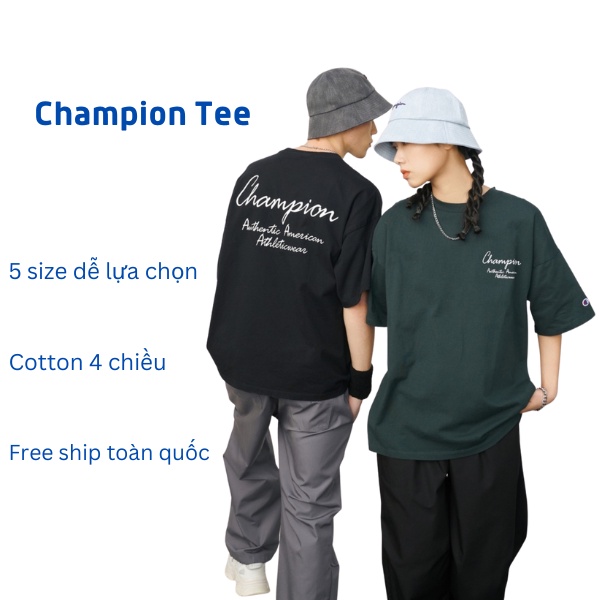 Áo thun champion mẫu mới chữ viết tay thêu Unisex