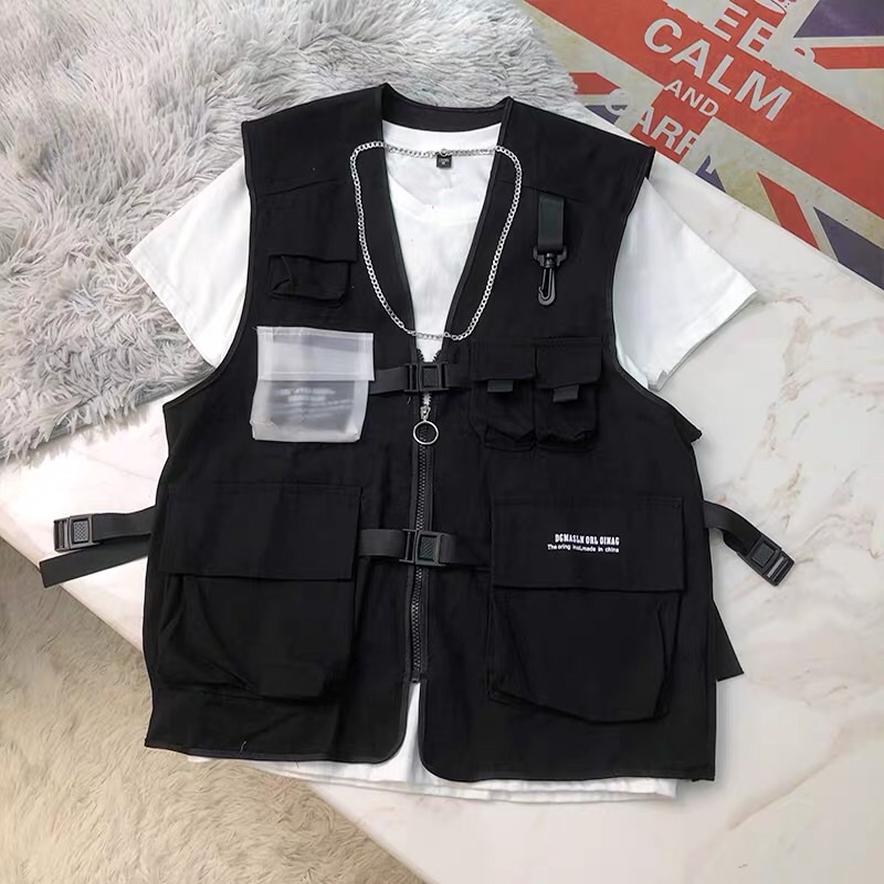 Áo gile Cargo túi hộp nam nữ form rộng phong cách ullzang có video thật sp