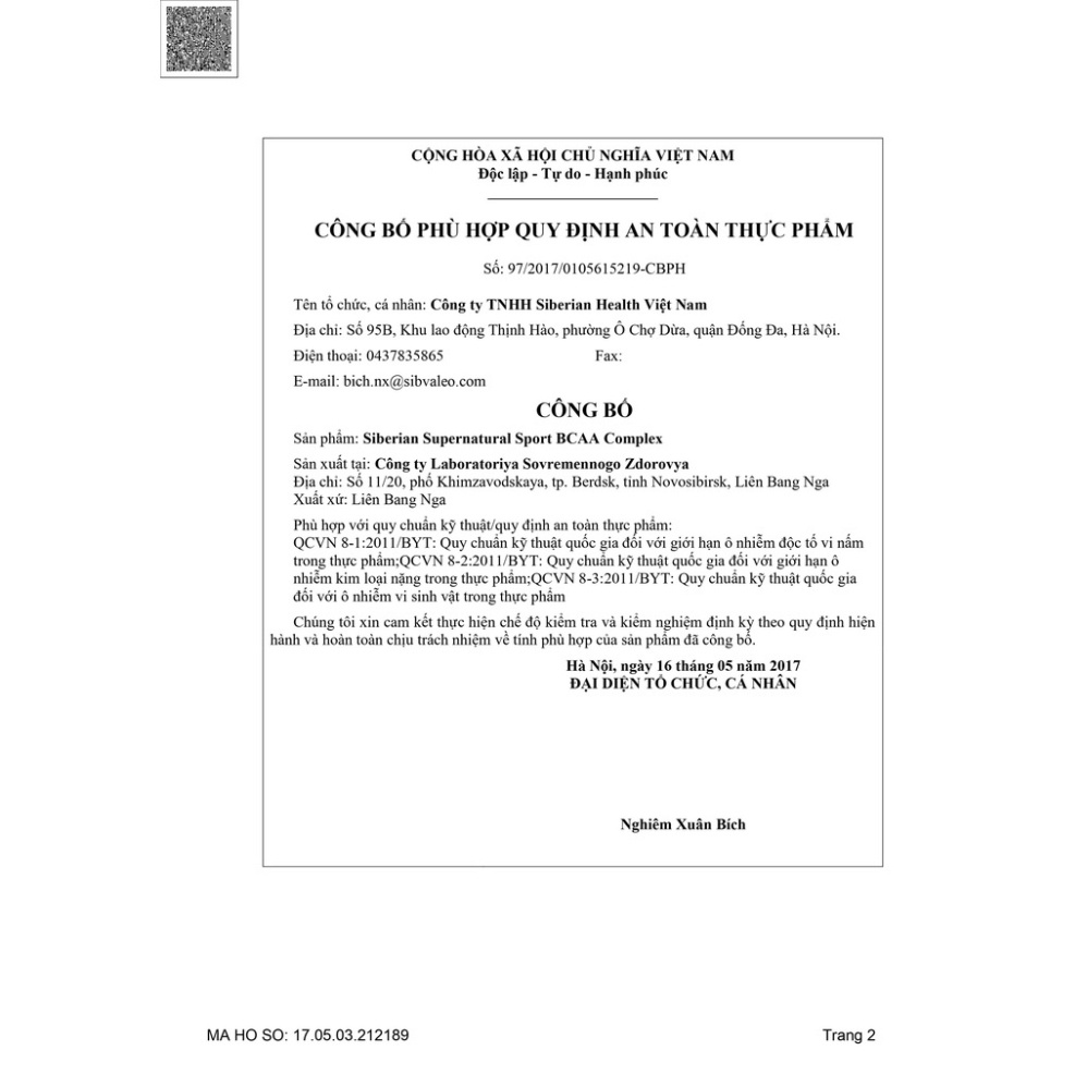 Siberian supernatural sport BCAA Complex – 120 viên/lọ