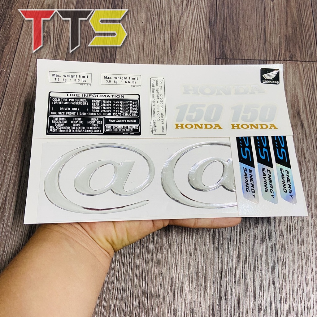Bộ tem xe Honda @ 150 chất liệu nhựa nổi cao cấp, kèm tem thông số đầy đủ dán xe