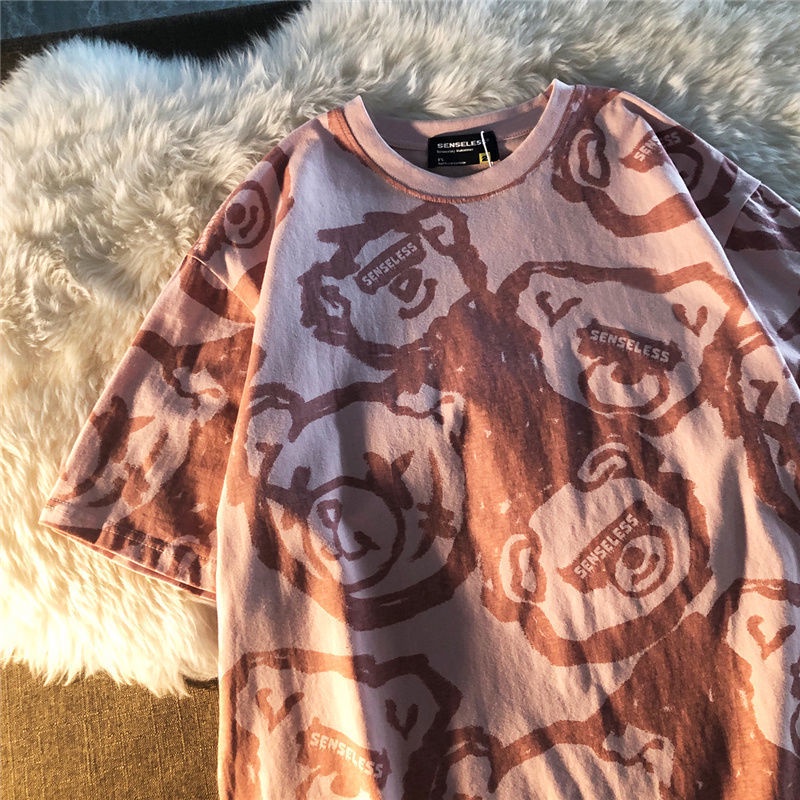 Áo thun COZOK ngắn tay dáng rộng phối màu nhuộm dễ phối đồ