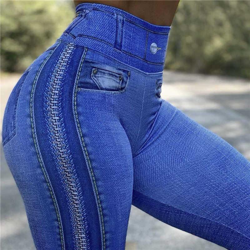Quần Legging Giả Jean Lưng Cao Co Giãn Cho Nữ