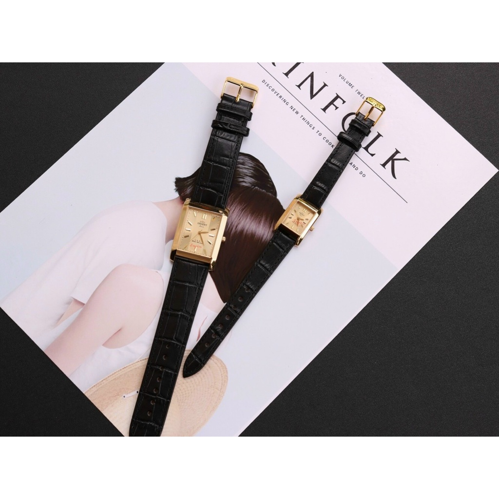 Đồng Hồ Cặp Đôi Nam Nữ Orient Dây Da Mặt Chữ Nhật , Kính sapphire