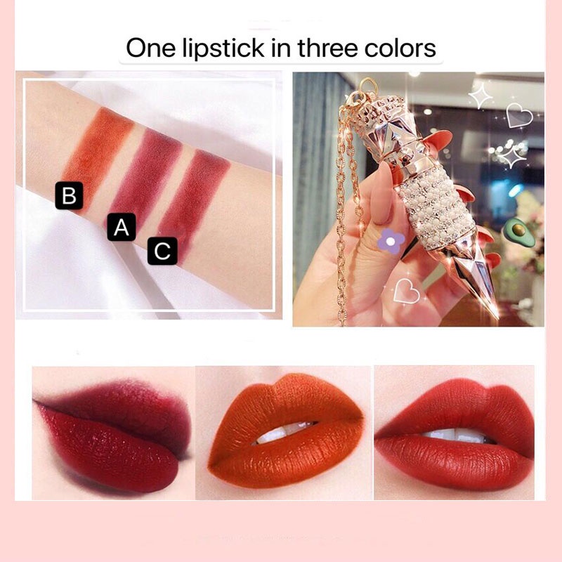 Son lì Agag ba màu trang điểm mềm mại thiết kế vỏ hình quyền trượng hoàng hậu cho nữ