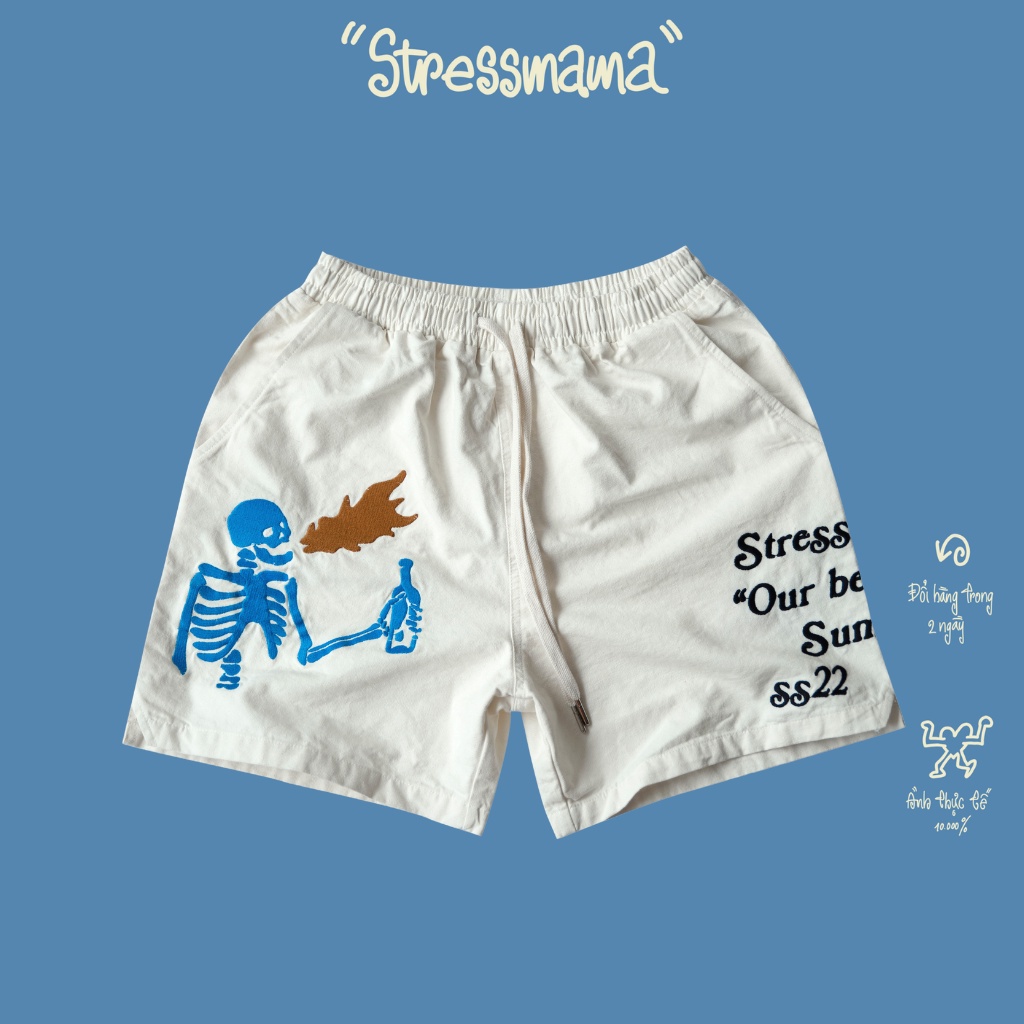 Stressmama Quần Shorts OBS SHORTS màu trắng chất liệu bố 100% Cotton Local Brand