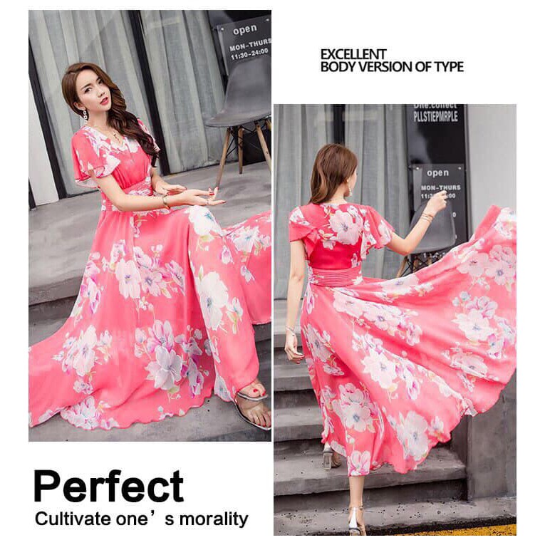 Đầm Maxi Hoa Cao Cấp - Váy Đầm Lụa Kiểu Maxi Tay Ngắn Tiểu Thư Điệu Đà Hàng Nhập Quảng Châu | BigBuy360 - bigbuy360.vn