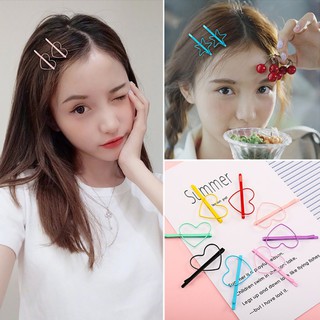 Kẹp tóc kim loại họa tiết ngôi sao/ trái tim màu trơn cho nữ