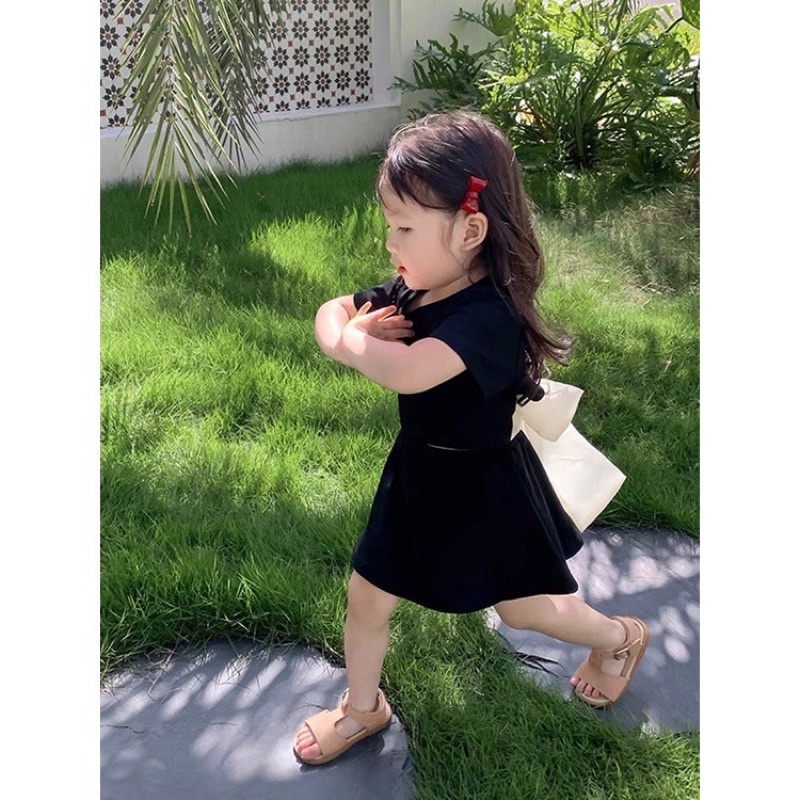 Sét váy cotton tàu khoét lưng kèm nơ bản to cho bé gái từ 8-20kg💋