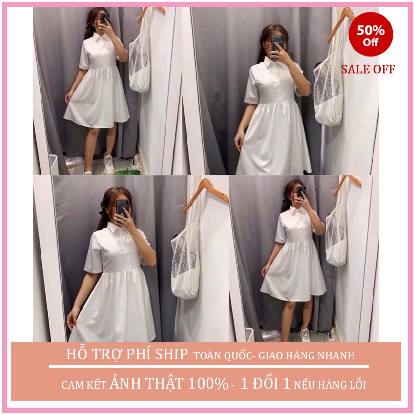 Đầm Babydoll cổ đức ,váy nữ đẹp cổ sơmi ,Váy Nữ Tay Bồng Dáng Suông 1 Màu ulzzang, vintage MAGIDO-(ẢNH THẬT+FREESHIP+QUÀ