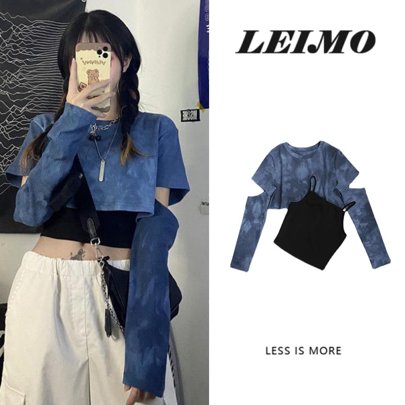 Set áo croptop giả hai lớp + áo thun tay dài thời trang nữ trẻ trung