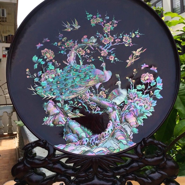 Đĩa khảm ốc gỗ gõ đỏ 41cm