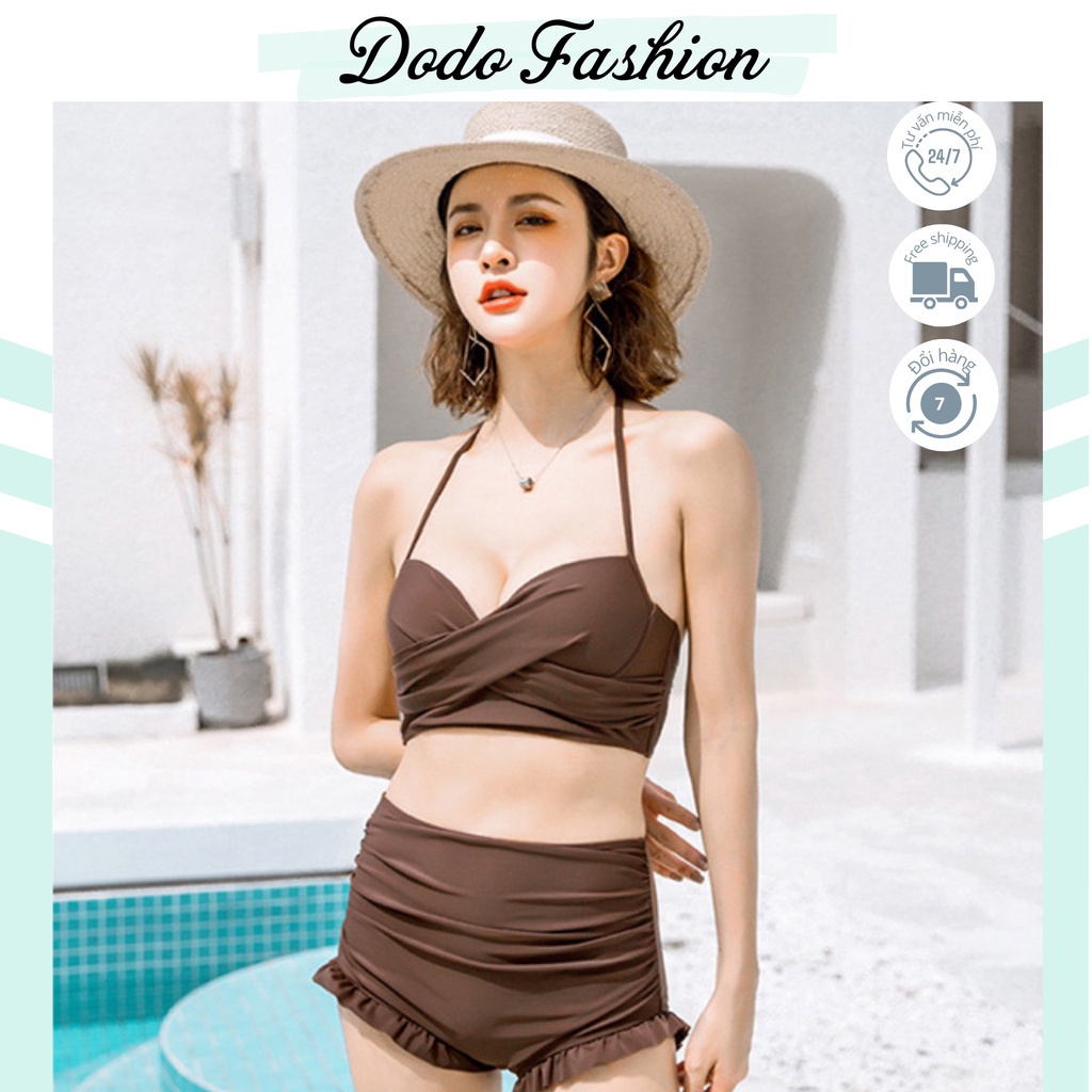 Đồ bơi nữ tay dài kín đáo trẻ trung, Bikini đi biển 2 mảnh quần đùi, Set bikini buộc dây có áo choàng tắm