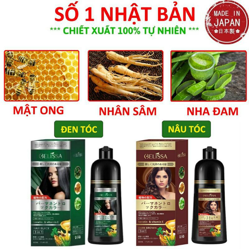 Dầu Gội Phủ Bạc Thảo Dược Gelissa Nhật Bản Phủ Đen Tóc Nâu Tóc Ngay Lần Gội Đầu Tiên Tinh Chất Thảo Dược 500ml 1 Chai